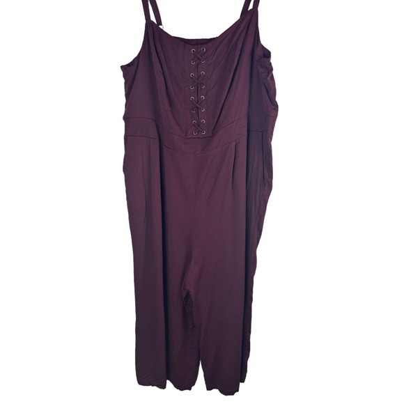 NWT Torrid Challis Lace Up Culotte Jumpsuit Burgundy Winetasting Plus Size 3 3X - Picture 3 of 16